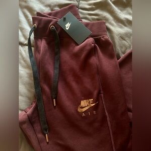NWT NIKE AIR Burgundy/ Rose Gold Metallic Slim Fit Joggers